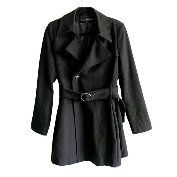 VIA SPIGA Wool Wrap Asymmetrical Fall Winter Coat Jacket Belt Black 12 - Picture 1 of 6